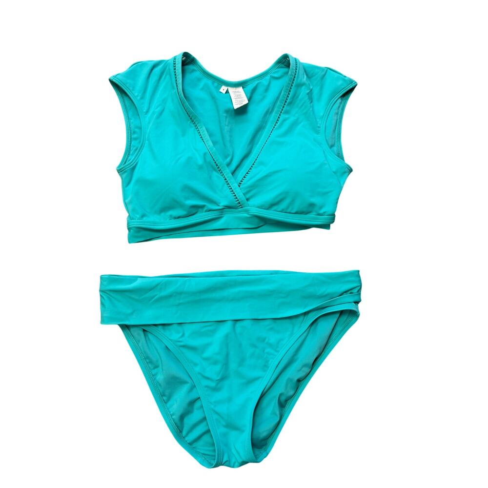 Teal Two Piece Bikini Set Size 8 Swim Crop Top Swimwear Beach Preppy Coastal